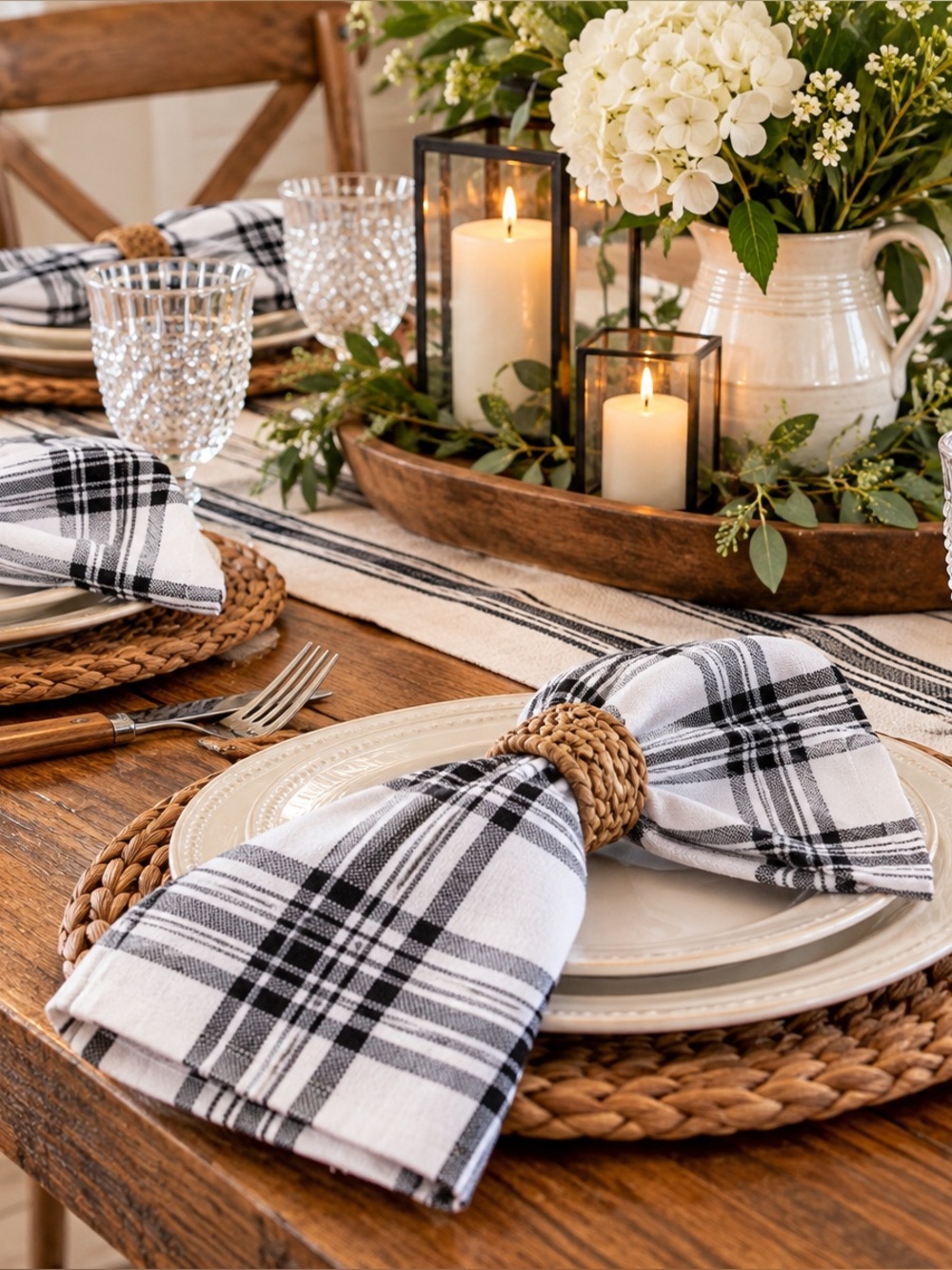 Robert Stanley Black White Plaid Napkins Set of 8 New Farmhouse Buffalo Cottage